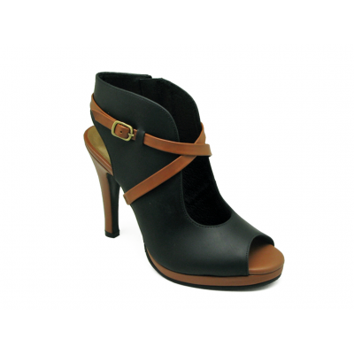 Women Courts High Heel HSC-03 Black Nubuck-Tan Nappa